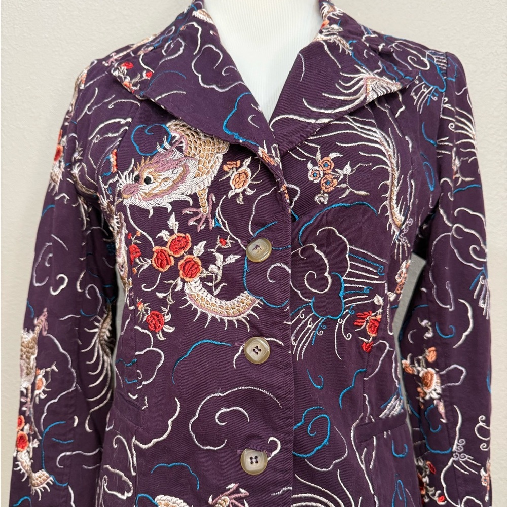 Embroidered Purple Johnny Was Jacket with Dragon Design